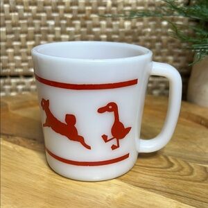 Vintage Farm Animals Milk Glass Mug Duck Lamb Pig Rooster RED Hazel Atlas